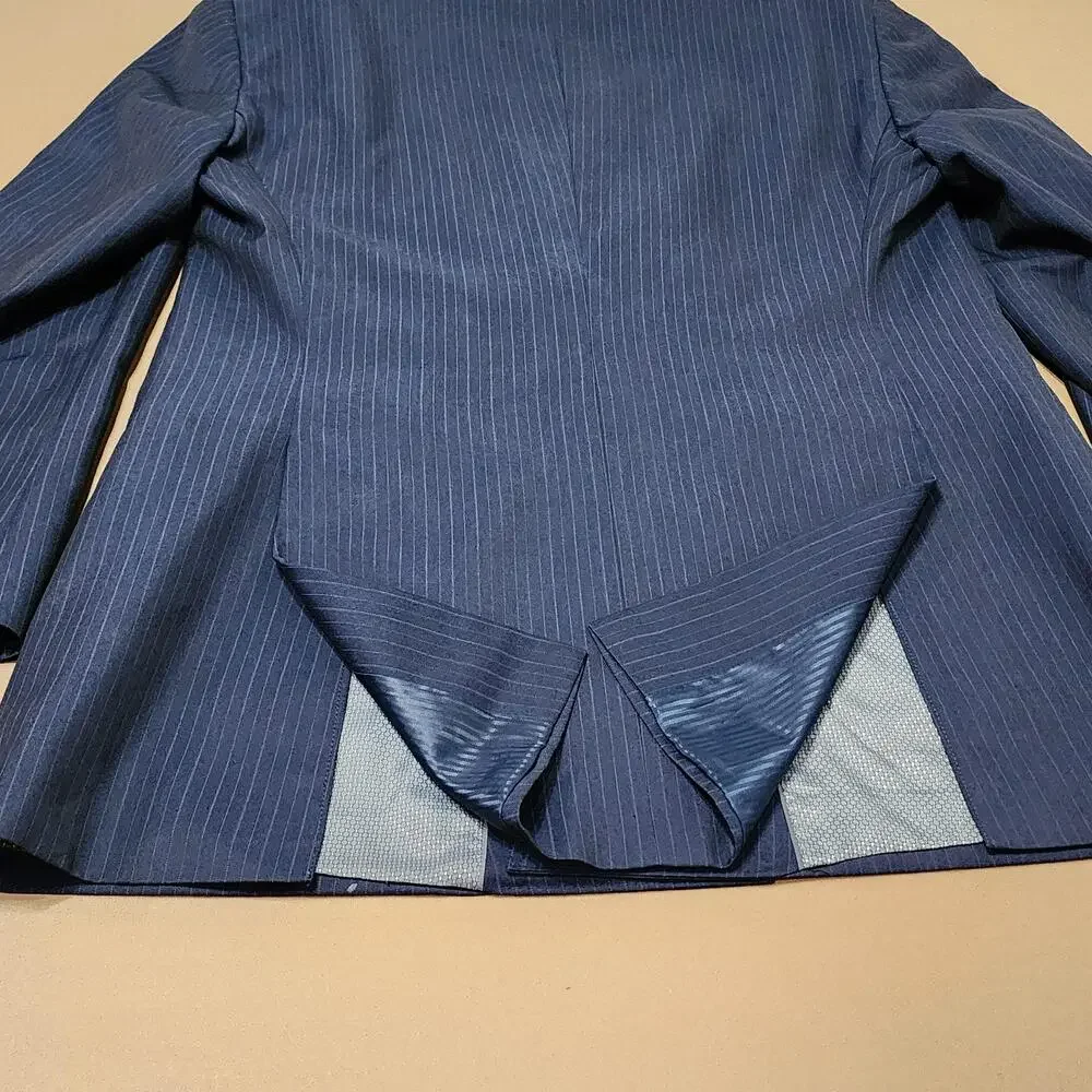 Bertolini Suit Jacket Mens 44 Blue Pinstripe Double Breasted Wool Silk Lined